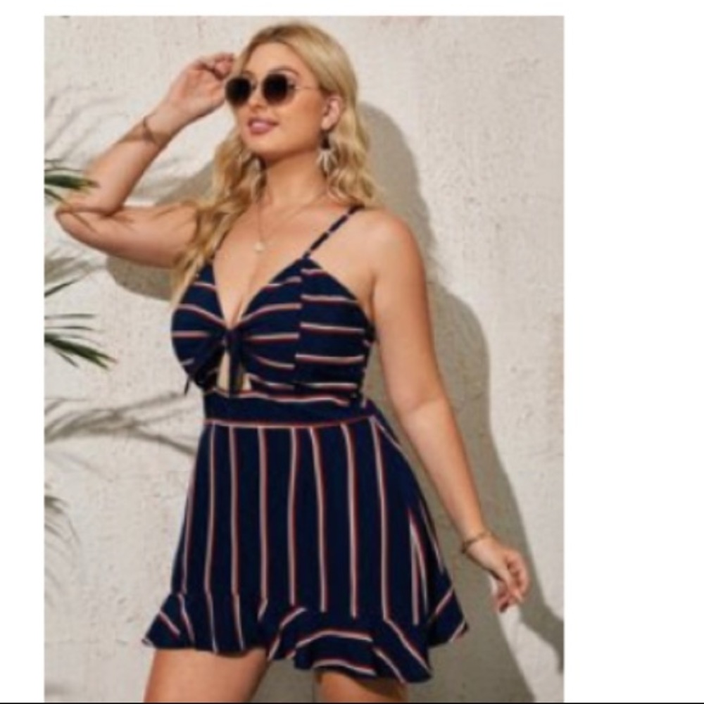 Plus Knot Front Striped Cami Dress